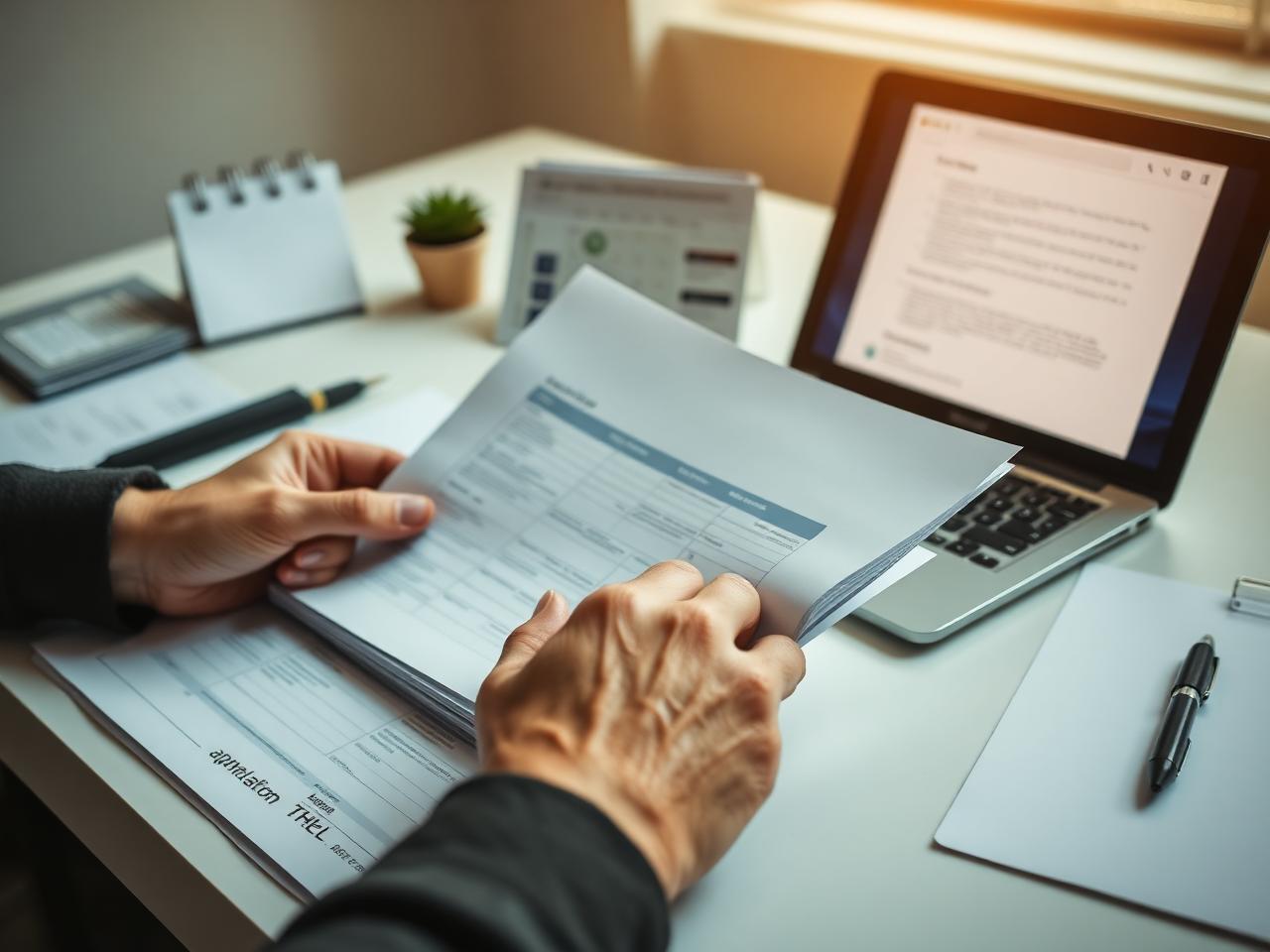 Sortieren von Bewerbungsunterlagen am Schreibtisch – Outsourcing Bewerbermanagement durch Beeyond